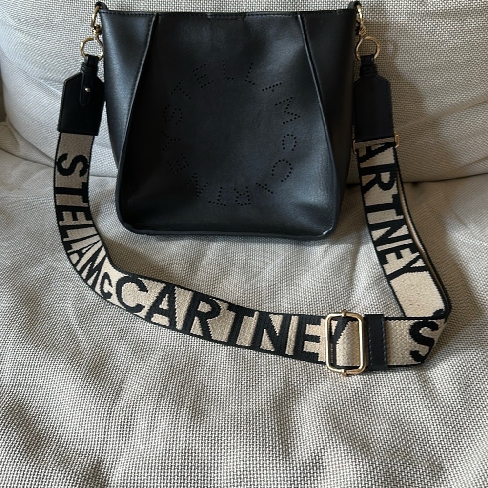 Stella McCartney Black and Cream Shoulder Bag with Bold Strap